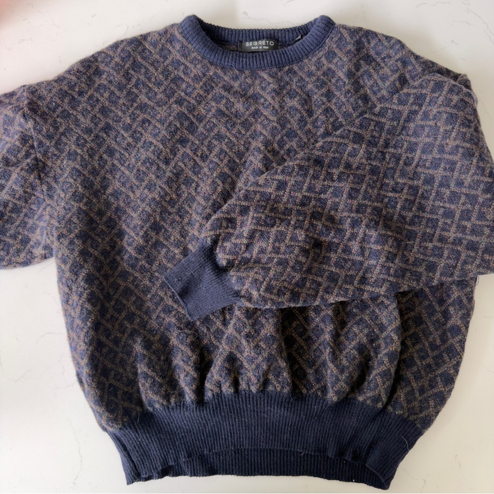 Vintage Navy and Brown Wool Crewneck Sweater